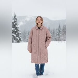 Ilse Jacobsen Diamond Quilted Long Pink Puffer Jacket